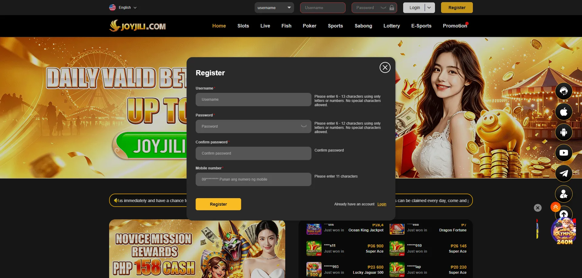 Joyjili casino registration — create account in minutes