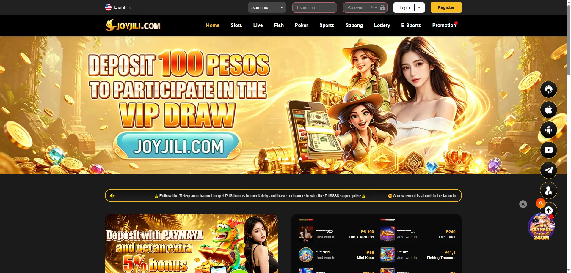 Joyjili Casino secure login page for registered players